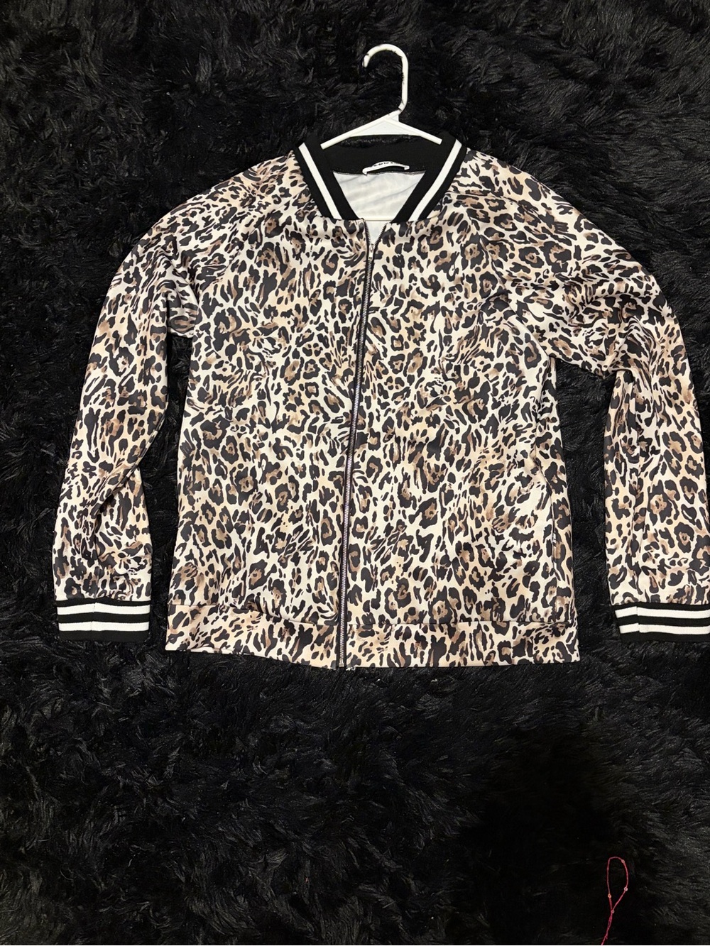 Leopard Print Bomber Jacket in Beige and Black